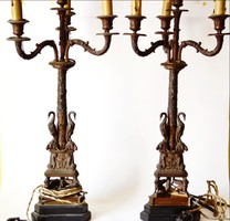 Antique bronze candlestick pair 60 cm fire-gilded original condition early 1800s