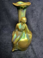 Zsolnay: eozin - woman sitting on a vase - Art Nouveau figural vase | 7199