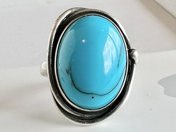 344T. 1 Forintról! Antik Art Deco ezüst (8,5 g) Türkiz (20x14 mm) kővel ékesített gyűrű!