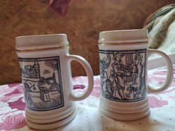 Hollóházi mini pálinkás, röviditalos  korsó  (együtt)