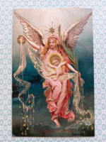 Régi karácsonyi dombornyomott képeslap 1908 levelezőlap angyal