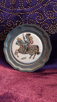 Középkori lovagos ón tányér, tálka (L2873)