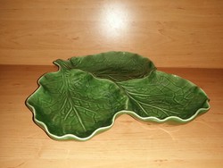 Zöld mázas levél alakú osztott kínáló tál asztalközép 34*35 cm (sz)