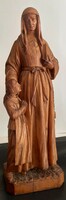 Máriahegyi János szobor-ritkaság! faragott fa, 51 cm, jelzett - apáca és leány - egyházi mű