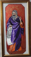 Moses with the Ten Commandments - signed stained glass