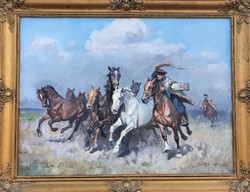 János Viski / galloping horses on the Hortobágy