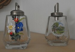 Bad ischl and faakersee glass metal table spice holder - sugar holder pair