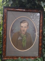 Rare! Boy Scout hand painted large size portrait from the 1910s