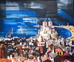 Vilmos Aba-novak Italian sea bay 1930 reproduction canvas print cityscape harbor, also on blinds!