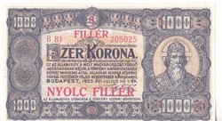 Magyarország 1000 korona / nyolc REPLIKA fillér 1923