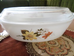 English, milk glass, oval heat-resistant, with Jena bowl/lid