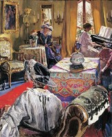 Issák Perlmutter salon, reproduction canvas picture print times of peace interior room interior life picture company