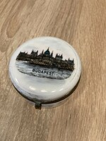 Ritka porcelán fűszertartó a Magyar Parlamenttel, szovjet kiskanállal