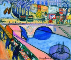 Lajos Tihanyi point Saint Michel 1908, reproduction canvas print Paris cityscape Seine bridge river