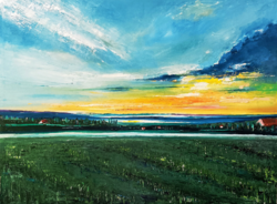 Krisztián Szalai: sunset in the Balaton highlands. 60X80cm oil/canvas.