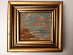 Anna vertes: beach, oil painting painted on silk, framed