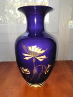 Reichenbach kínai kézzel festett kék-arany váza, 28 cm magas