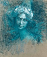 Minerva by L.L. Dhurmer, canvas print, female head portrait Roman mythology goddess, also on blinds