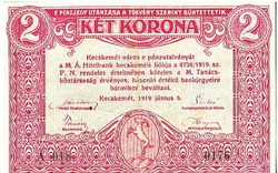 Kecskemét city money order 2 crowns replica 1919