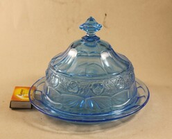 Antique blue glass cheese or butter container 616