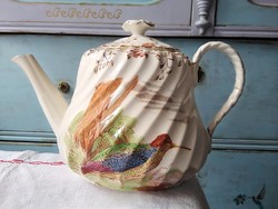 Antik XIX. századi Copeland fajansz teás kanna madár motívummal, RITKA!