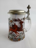 Beer mug glass with a hunting scene