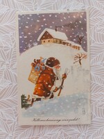 Old Christmas postcard 1963 picture postcard Santa Claus snowing Santa Claus