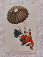 Régi karácsonyi rajzos képeslap Télapó ejtőernyő levelezőlap Mikulás
