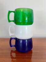 Retro plastic mug blue green white large cup 3 pcs
