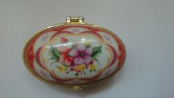 Red floral ceramic box, oval jewelry box