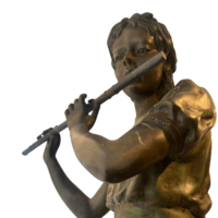 Liliomon ülő fuvolázó leány nagyméretű szobor - L. Weal, M1106