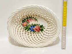 Hollóházi basket with colorful flower pattern, rhyolite hard tile (2313)