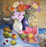 Floral still life with fruits