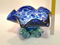 Cseh kék, talpas üvegkínáló, asztalközép (2316)