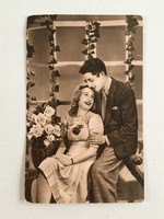 Antique, vintage, old Italian postal clear postcard, couple in love, 1930s / 1940s