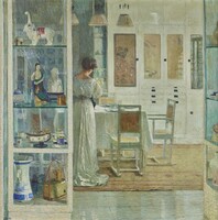 Carl moll - elegant interior with a girl in white - blindfold canvas reprint