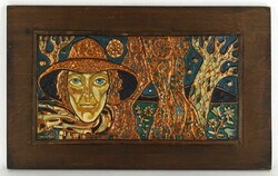 1F507 painted copper sheet relief man with hat