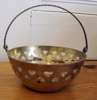 Copper openwork basket with hearts
