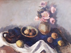 Gácsi Mihály (1926-1987) Asztali Csendélet,Képcsarnokos Festmény
