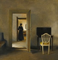 Peter ilsted - interior with white chair and woman in black dress - blindfold canvas reprint