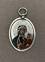18th century painted silver religious pendant.