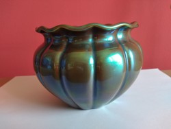 Old green glazed Zsolnay pot