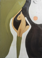 Gondoskodás - lány és a lényecskéje (olaj, vászon, 40x30 cm) azonosítatlan művész, modern, kortárs