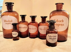 7 19th century antique German apothecary bottles