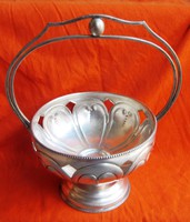 Régi ezüst kináló kosár, jelzett, dekoratív darab, 20 cm magas, átmérő 12,5 cm, 287,7 gr