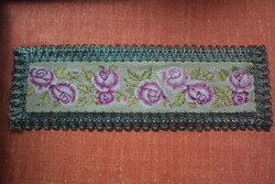 Very old, /antique/ pink tapestry table runner.