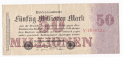50 millió Márka Birodalmi bankjegy - Reichsbanknote 1923.