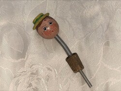 Antique painted wooden human head cork stopper, drink spout