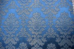 Régi selyembrokát anyag drapéria kék alapon mintás 285 x 55 cm