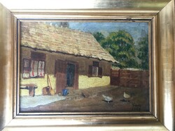 Village yard, with hens, marked fischer 1927.
